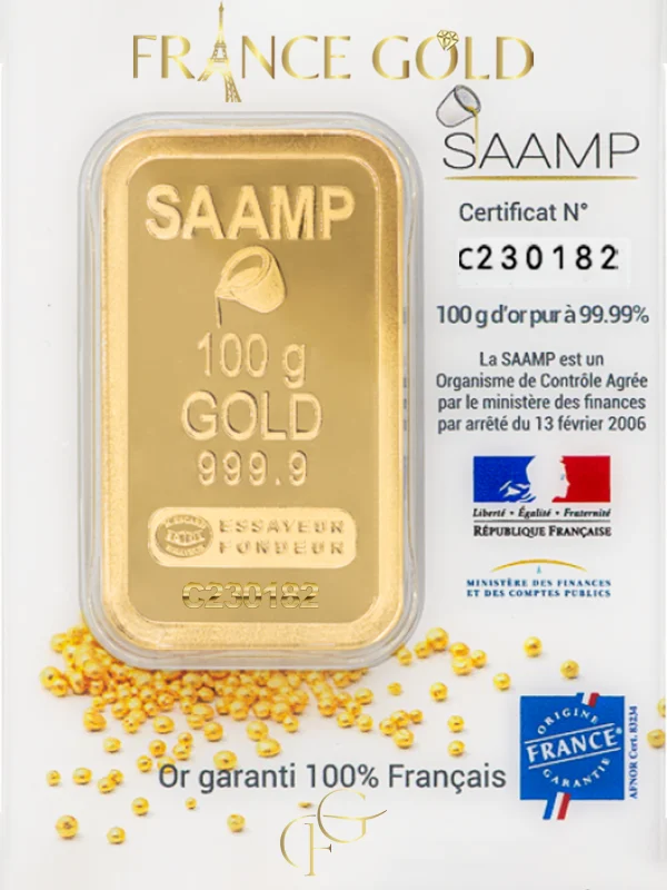 Francegold Lingot 100g, bullion, or d'investissement, cadeau, gift, Gold_bars